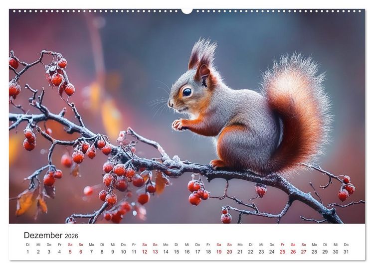 Produktbild: Das geheime Leben der Eichh&ouml;rnchen - Ein Jahr zwischen Baumwipfeln und Nussverstecken (hochwertiger Premium Wandkalender 2026 DIN A2 quer), Kunstdruck in Hochglanz