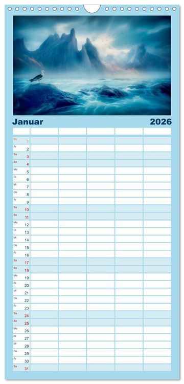 Produktbild: Familienplaner 2026 - Tr&auml;umereien in Blau mit 5 Spalten (Wandkalender, 21 x 45 cm) CALVENDO