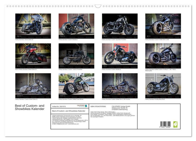 Produktbild: Best of Custom- and Showbikes Kalender (Wandkalender 2026 DIN A2 quer), CALVENDO Monatskalender