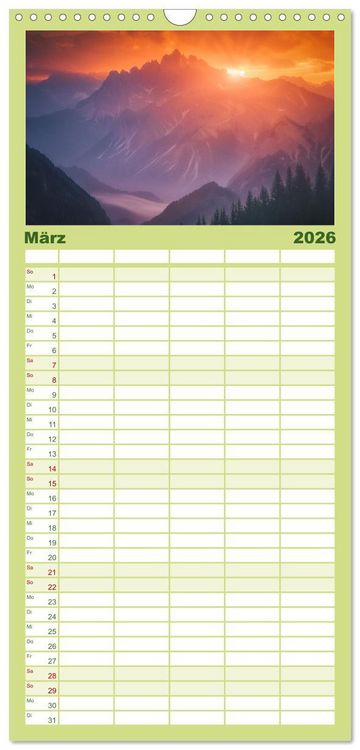 Produktbild: Familienplaner 2026 - Im Reich der Berge mit 5 Spalten (Wandkalender, 21 x 45 cm) CALVENDO