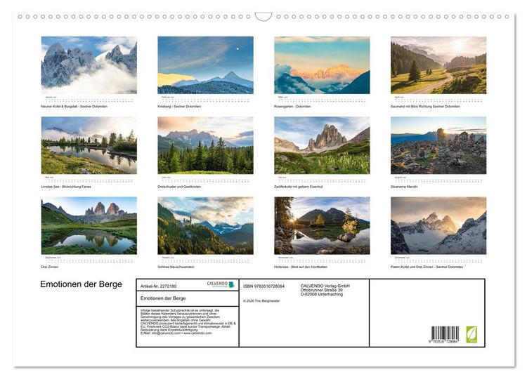 Produktbild: Emotionen der Berge (Wandkalender 2026 DIN A2 quer), CALVENDO Monatskalender