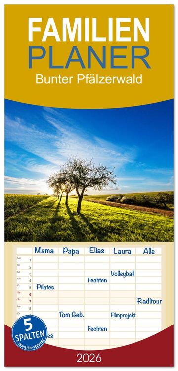 Produktbild: Familienplaner 2026 - Bunter Pf&auml;lzerwald mit 5 Spalten (Wandkalender, 21 x 45 cm) CALVENDO