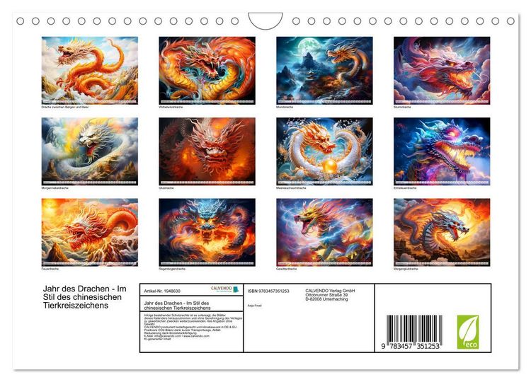 Produktbild: Jahr des Drachen - Im Stil des chinesischen Tierkreiszeichens (Wandkalender 2026 DIN A4 quer), CALVENDO Monatskalender