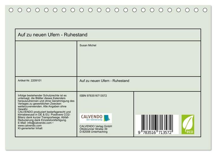 Produktbild: Auf zu neuen Ufern - Ruhestand (Tischkalender 2026 DIN A5 quer), CALVENDO Monatskalender