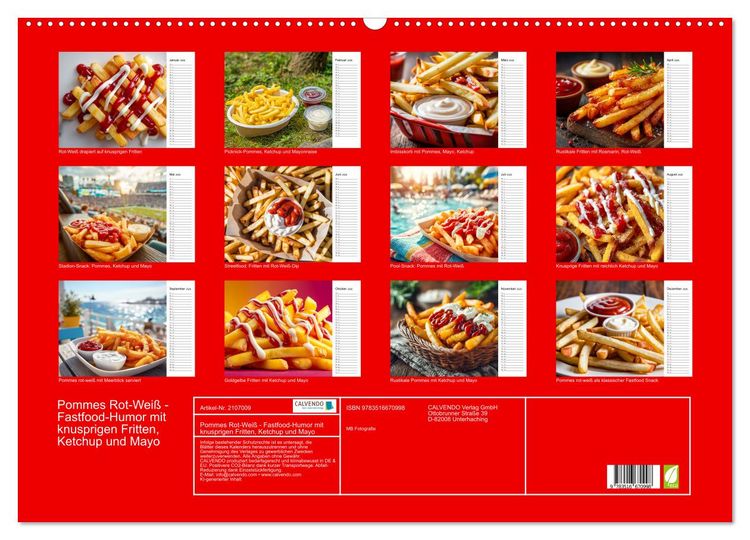 Produktbild: Pommes Rot-Wei&szlig; - Fastfood-Humor mit knusprigen Fritten, Ketchup und Mayo (Wandkalender 2026 DIN A2 quer), CALVENDO Monatskalender