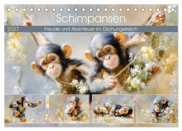 Produktbild: Schimpansen. Freude und Abenteuer im Dschungelreich (Tischkalender 2027 DIN A5 quer), CALVENDO Monatskalender