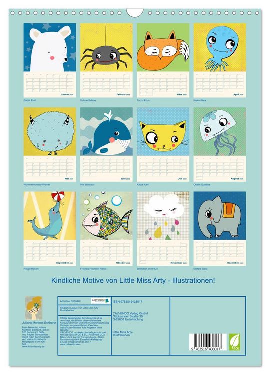 Produktbild: Kindliche Motive von Little Miss Arty - Illustrationen! (Wandkalender 2026 DIN A3 hoch), CALVENDO Monatskalender
