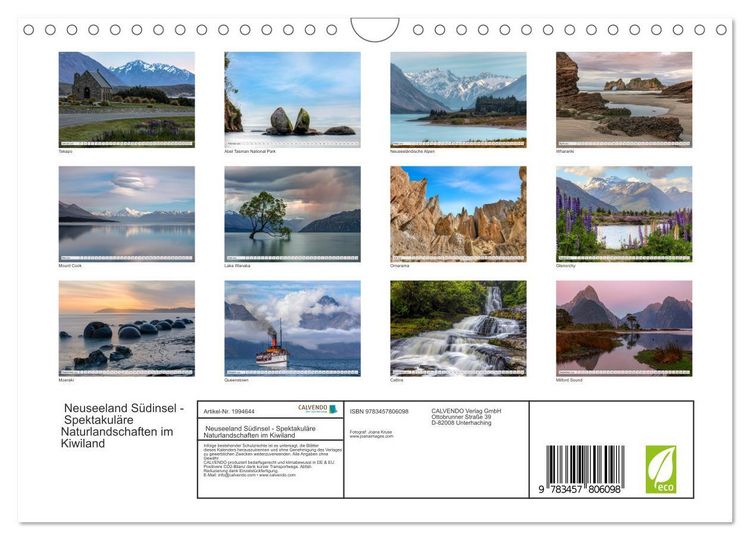 Produktbild: Neuseeland S&uuml;dinsel - Spektakul&auml;re Naturlandschaften im Kiwiland (Wandkalender 2026 DIN A4 quer), CALVENDO Monatskalender