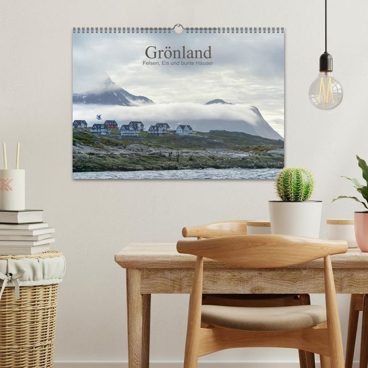 Produktbild: Gr&ouml;nland - Felsen, Eis und bunte H&auml;user (Wandkalender 2026 DIN A3 quer), CALVENDO Monatskalender