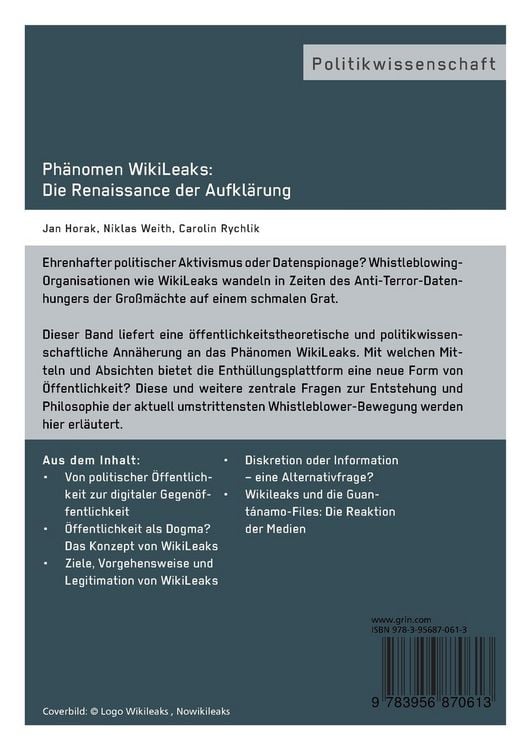 Produktbild: Ph&auml;nomen WikiLeaks: Die Renaissance der Aufkl&auml;rung