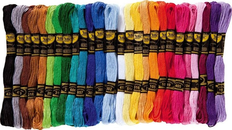 Produktbild: Folia Stickgarn BASIC, 52 Docken je 8m in 26 Farben