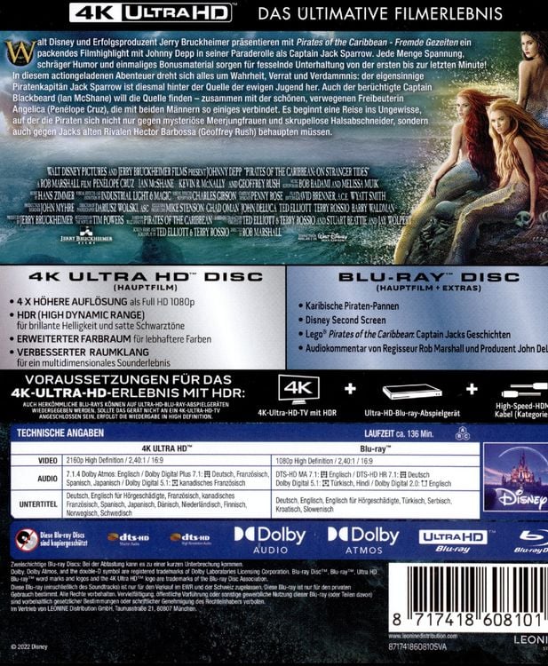 Produktbild: Pirates of the Caribbean 4 - Fremde Gezeiten (4K Ultra HD) (+ Blu-ray 2D)