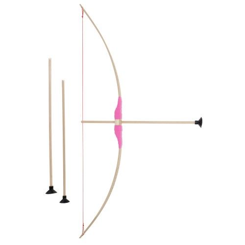 Produktbild: BestSaller 1275 - Kinder-Bogen mit Loch inkl. 3 Pfeilen, Buchenholz, 80cm, Holz-Bogen, Griff mit pinker Kunststoffwickelung