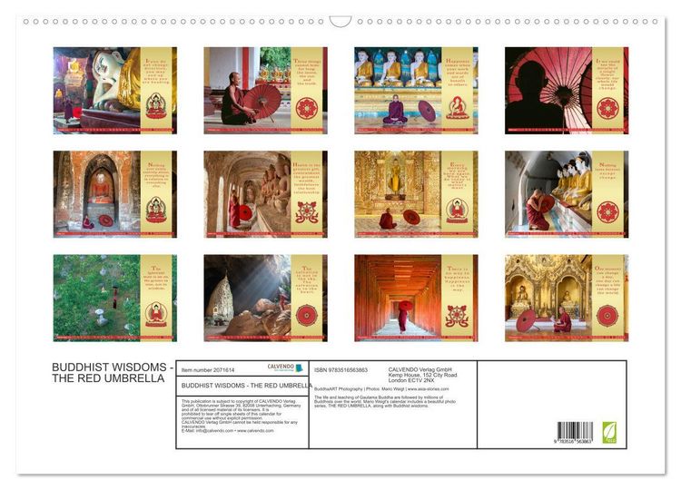 Produktbild: BUDDHIST WISDOMS - THE RED UMBRELLA (Wall Calendar 2026 DIN A2 landscape), CALVENDO 12 Month Wall Calendar