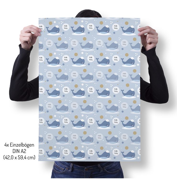 Produktbild: Geschenkpapier-Set zur Geburt f&uuml;r Baby-Jungen: Motiv "Wal"