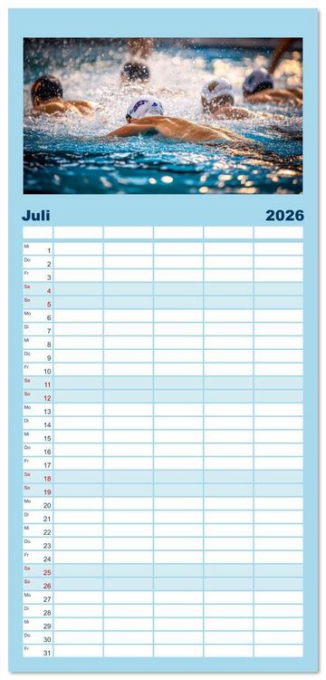Produktbild: Familienplaner 2026 - Schwimmen - Bahn f&uuml;r Bahn mit 5 Spalten (Wandkalender, 21 x 45 cm) CALVENDO