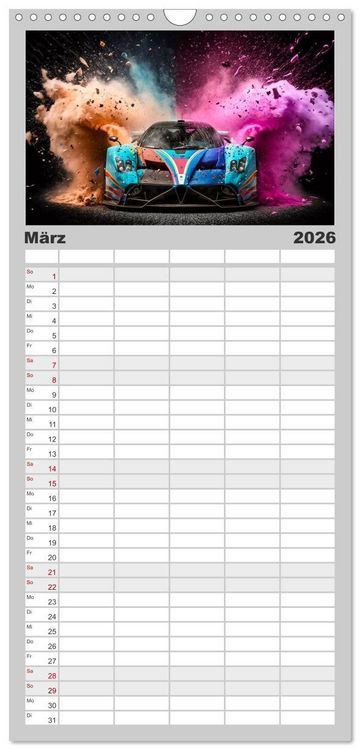 Produktbild: Familienplaner 2026 - Supercars im Farbenrausch mit 5 Spalten (Wandkalender, 21 x 45 cm) CALVENDO