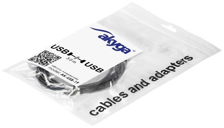 Produktbild: Akyga USB-Kabel USB-A Stecker, USB-A Buchse 3.00m Schwarz AK-USB-19