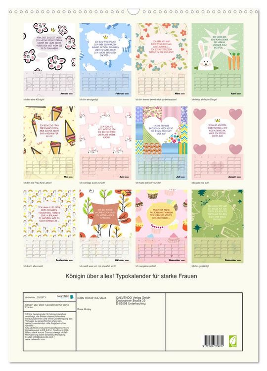 Produktbild: K&ouml;nigin &uuml;ber alles! Typokalender f&uuml;r starke Frauen (Wandkalender 2026 DIN A2 hoch), CALVENDO Monatskalender