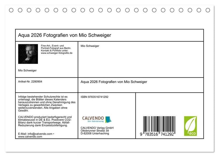 Produktbild: Aqua 2026 Fotografien von Mio Schweiger (Tischkalender 2026 DIN A5 quer), CALVENDO Monatskalender