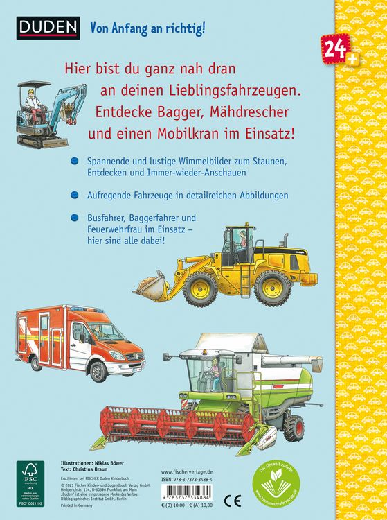 Produktbild: Duden 24+: Autos, Laster & Traktoren: Das gro&szlig;e Wimmelbuch der Fahrzeuge
