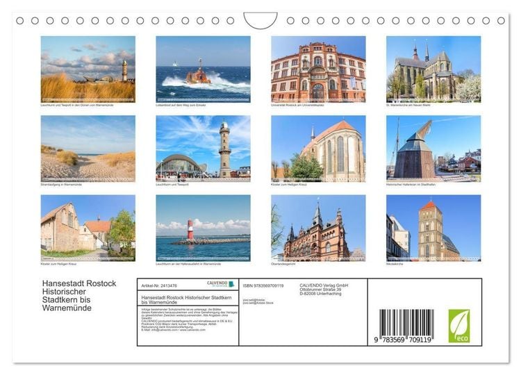 Produktbild: Hansestadt Rostock Historischer Stadtkern bis Warnem&uuml;nde (Wandkalender 2027 DIN A4 quer), CALVENDO Monatskalender