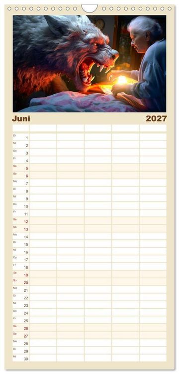 Produktbild: Familienplaner 2027 - Rotk&auml;ppchen und der Wolf mit 5 Spalten (Wandkalender, 21 x 45 cm) CALVENDO