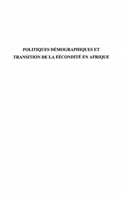 Produktbild: Politiques Demographiques Et Transition De La Fecondite En a
