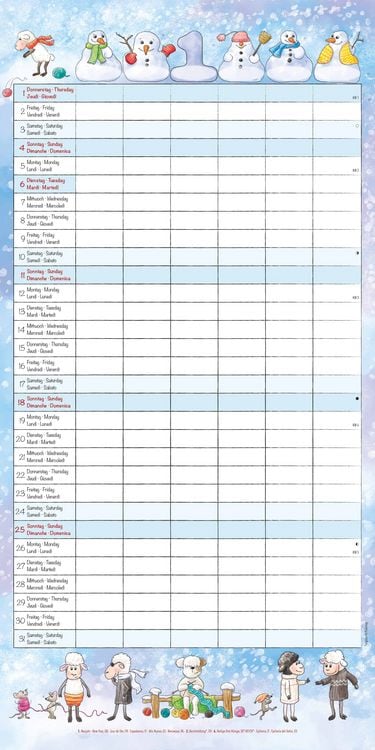 Produktbild: Familienplaner Cartoon 2026 - Broschürenkalender 30x30 cm (30x60 geöffnet) - Kalender mit Platz für Notizen - 6 Spalten - Bildkalender - Wandkalender