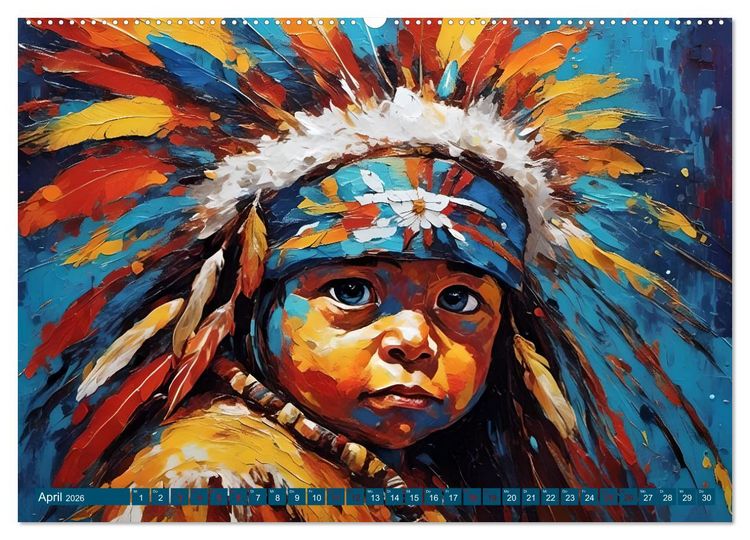 Produktbild: Portraits im Stil amerikanischer Ureinwohner (hochwertiger Premium Wandkalender 2026 DIN A2 quer), Kunstdruck in Hochglanz
