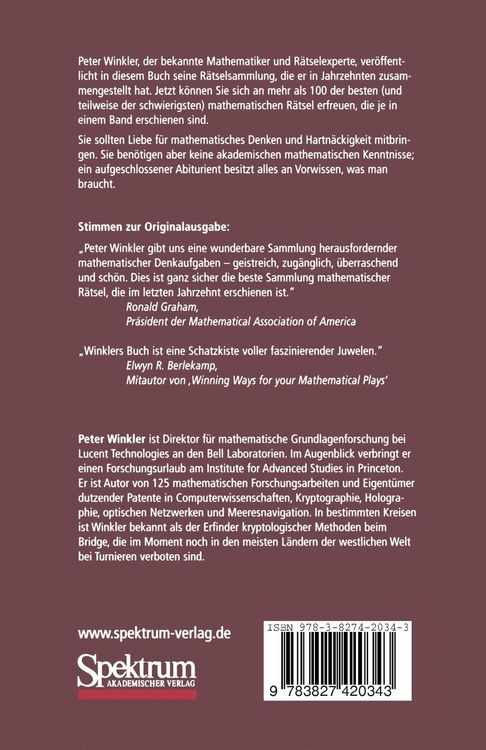 Produktbild: Mathematische R&auml;tsel f&uuml;r Liebhaber