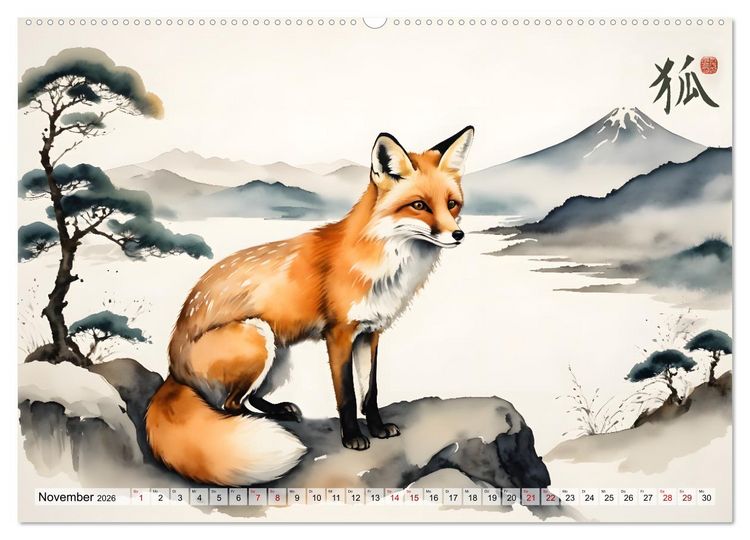 Produktbild: Tierische Anmut - japanische Aquarellkunst von der Natur inspiriert (hochwertiger Premium Wandkalender 2026 DIN A2 quer), Kunstdruck in Hochglanz