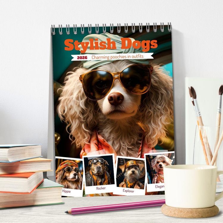 Produktbild: Stylish Dogs (Desk Calendar 2026 DIN A5 portrait), CALVENDO 12 Month DeskCalendar