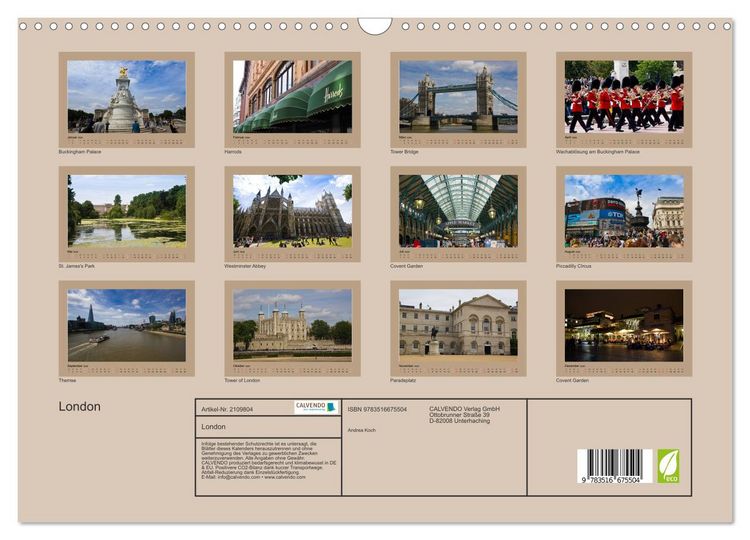Produktbild: London (Wandkalender 2026 DIN A3 quer), CALVENDO Monatskalender