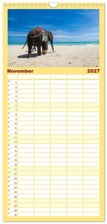 Produktbild: Familienplaner 2027 - Elefanten. Spa&szlig; am Wasser mit 5 Spalten (Wandkalender, 21 x 45 cm) CALVENDO