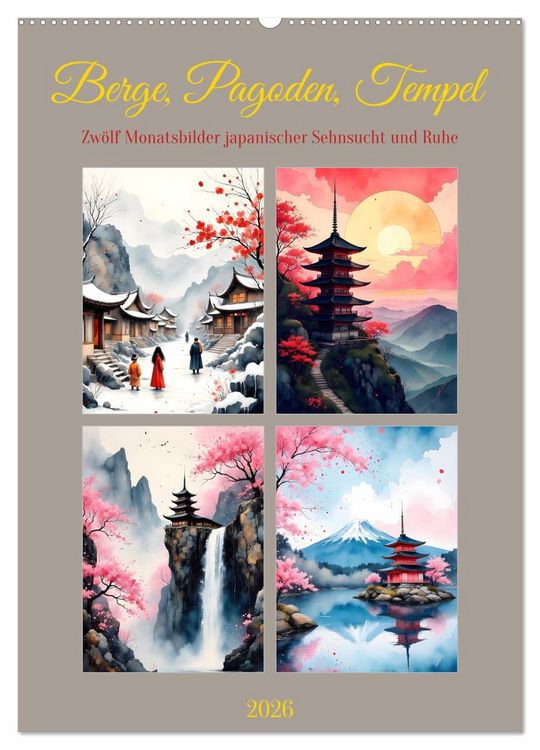 Produktbild: Berge, Pagoden, Tempel (Wandkalender 2026 DIN A2 hoch), CALVENDO Monatskalender