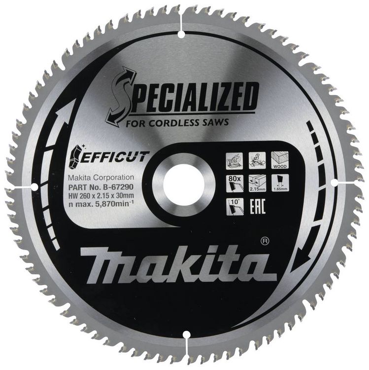 Produktbild: Makita B-67290 Kreiss&auml;geblatt 260 x 30 x 2.15mm Z&auml;hneanzahl: 80 1St.