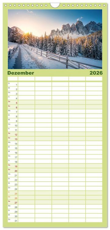 Produktbild: Familienplaner 2026 - Dolomiten - Die wundersch&ouml;nen S&uuml;dalpen in Italien. mit 5 Spalten (Wandkalender, 21 x 45 cm) CALVENDO