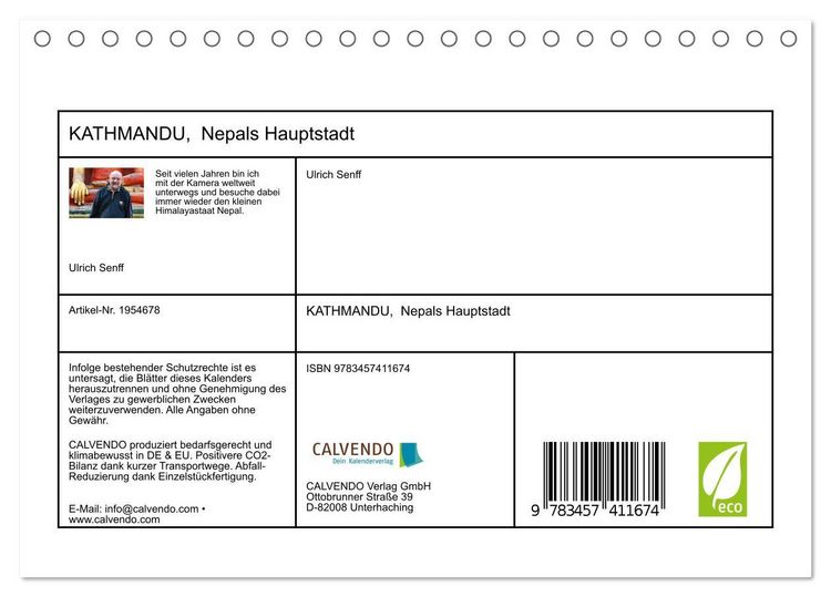 Produktbild: KATHMANDU, Nepals Hauptstadt (Tischkalender 2026 DIN A5 quer), CALVENDO Monatskalender