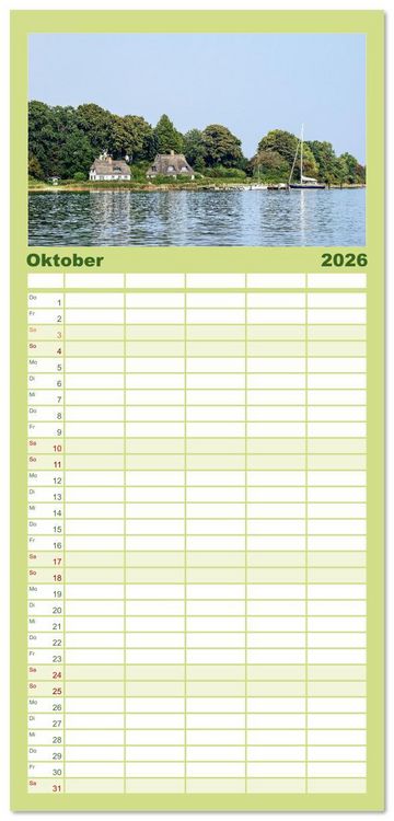 Produktbild: Familienplaner 2026 - Die Schlei - Segelrevier und Naherholungsgebiet mit 5 Spalten (Wandkalender, 21 x 45 cm) CALVENDO