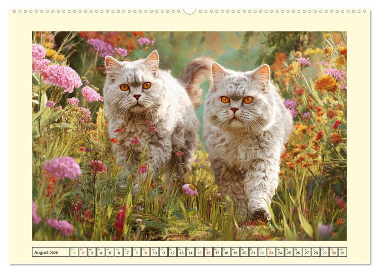 Produktbild: Selkirk Rex Katzen. Lockenzauber im Blumengarten (hochwertiger Premium Wandkalender 2026 DIN A2 quer), Kunstdruck in Hochglanz