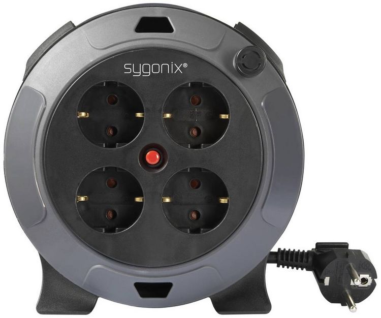 Produktbild: Sygonix SY-5806896 Kabeltrommel 5m Schwarz Schutzkontakt-Stecker