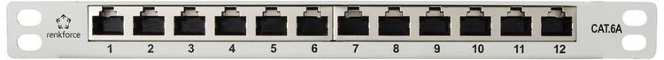 Produktbild: Renkforce RF-4996628 12 Port Patch-Panel 254mm (10") CAT 6a 0.5 HE Grau Best&uuml;ckt
