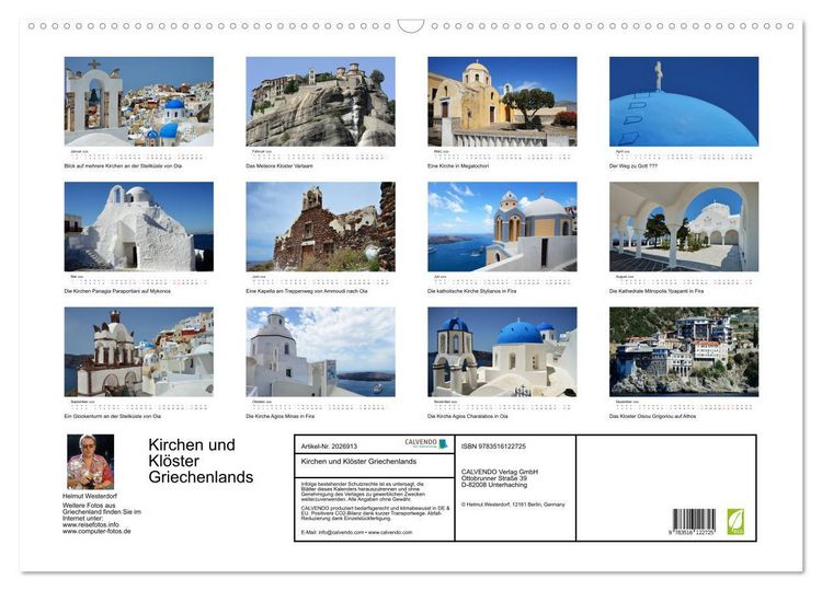 Produktbild: Kirchen und Kl&ouml;ster Griechenlands (Wandkalender 2026 DIN A2 quer), CALVENDO Monatskalender