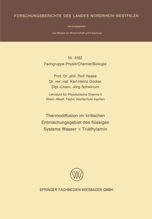 Produktbild: Thermodiffusion im kritischen Entmischungsgebiet des fl&uuml;ssigen Systems Wasser + Tri&auml;thylamin