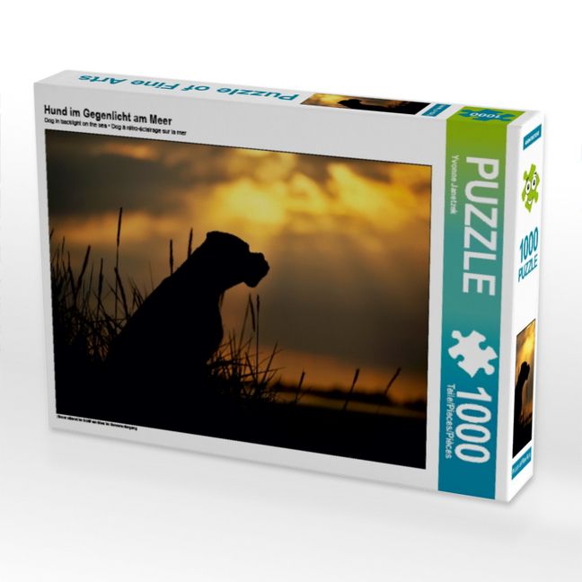 Produktbild: CALVENDO Puzzle Hund im Gegenlicht am Meer 1000 Teile Puzzle quer | 1000 Teile Lege-Gr&ouml;&szlig;e 64 &times; 48 cm Foto-Puzzle f&uuml;r gl&uuml;ckliche Stunden