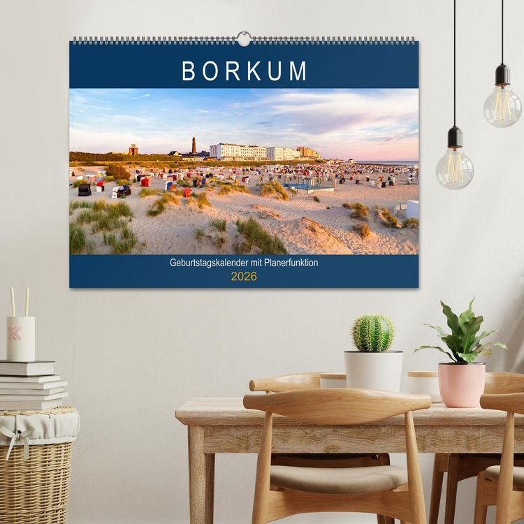 Produktbild: BORKUM Geburtstagskalender mit Planerfunktion (Wandkalender 2026 DIN A2 quer), CALVENDO Monatskalender