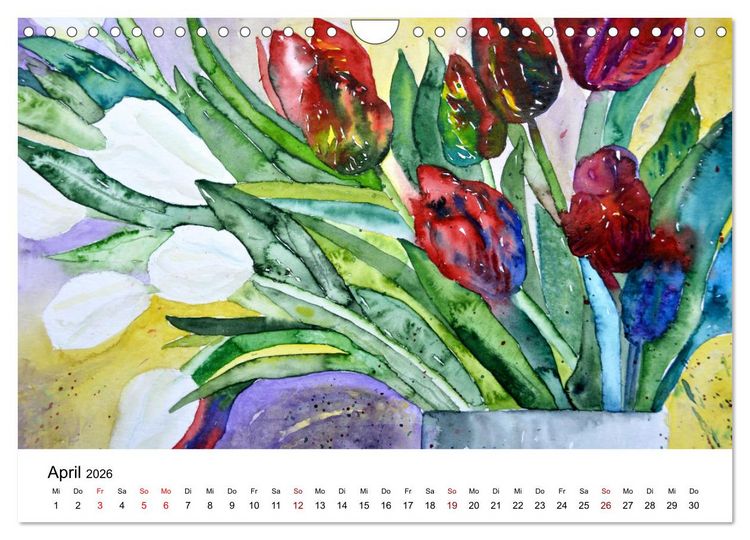Produktbild: Blumen-Aquarelle (Wandkalender 2026 DIN A4 quer), CALVENDO Monatskalender