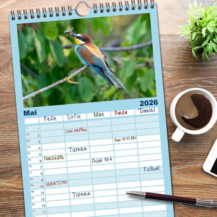 Produktbild: Familienplaner 2026 - Unsere Vogelvielfalt: Ein Schatz zum Entdecken und Sch&uuml;tzen mit 5 Spalten (Wandkalender, 21 x 45 cm) CALVENDO