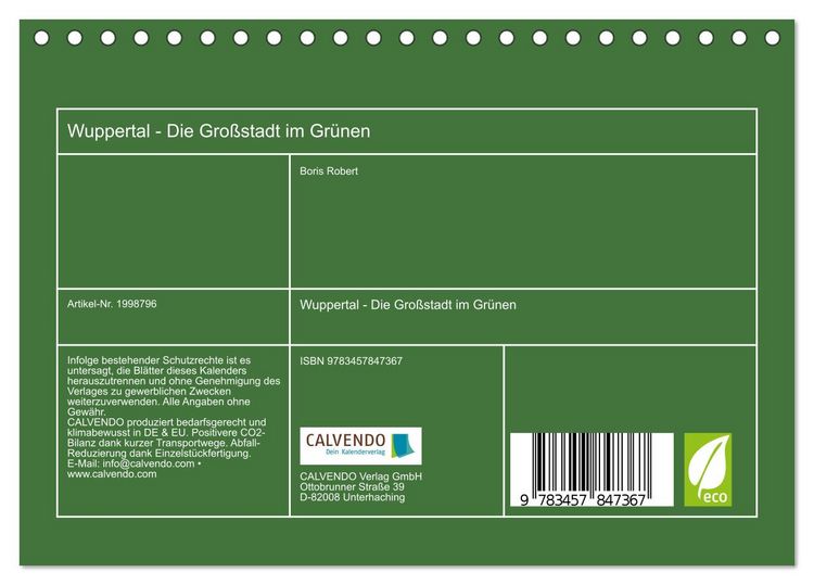 Produktbild: Wuppertal - Die Gro&szlig;stadt im Gr&uuml;nen (Tischkalender 2026 DIN A5 quer), CALVENDO Monatskalender